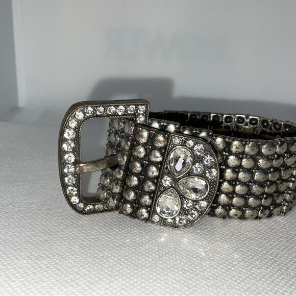 VTG SILVER TONE BELT STYLE RHINESTONE CRYSTAL EXPANDABLE BRACELET - Picture 6 of 9